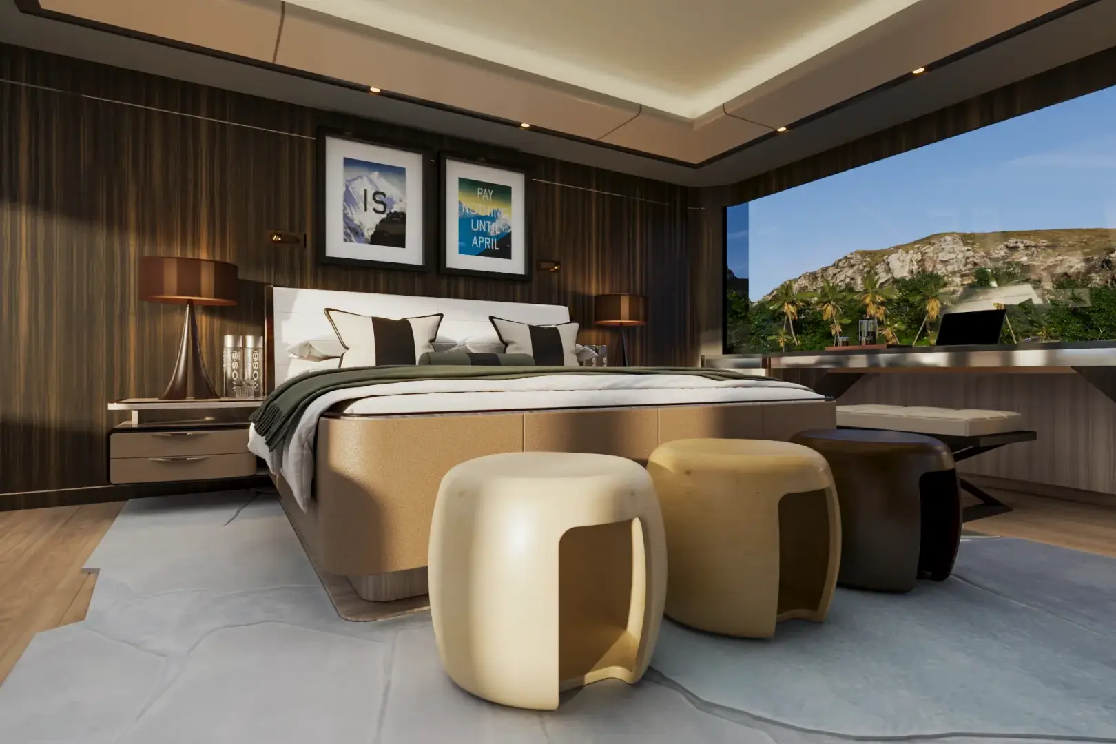 CGI yacht rendering of the Spitfire interior by Meta Design Studio