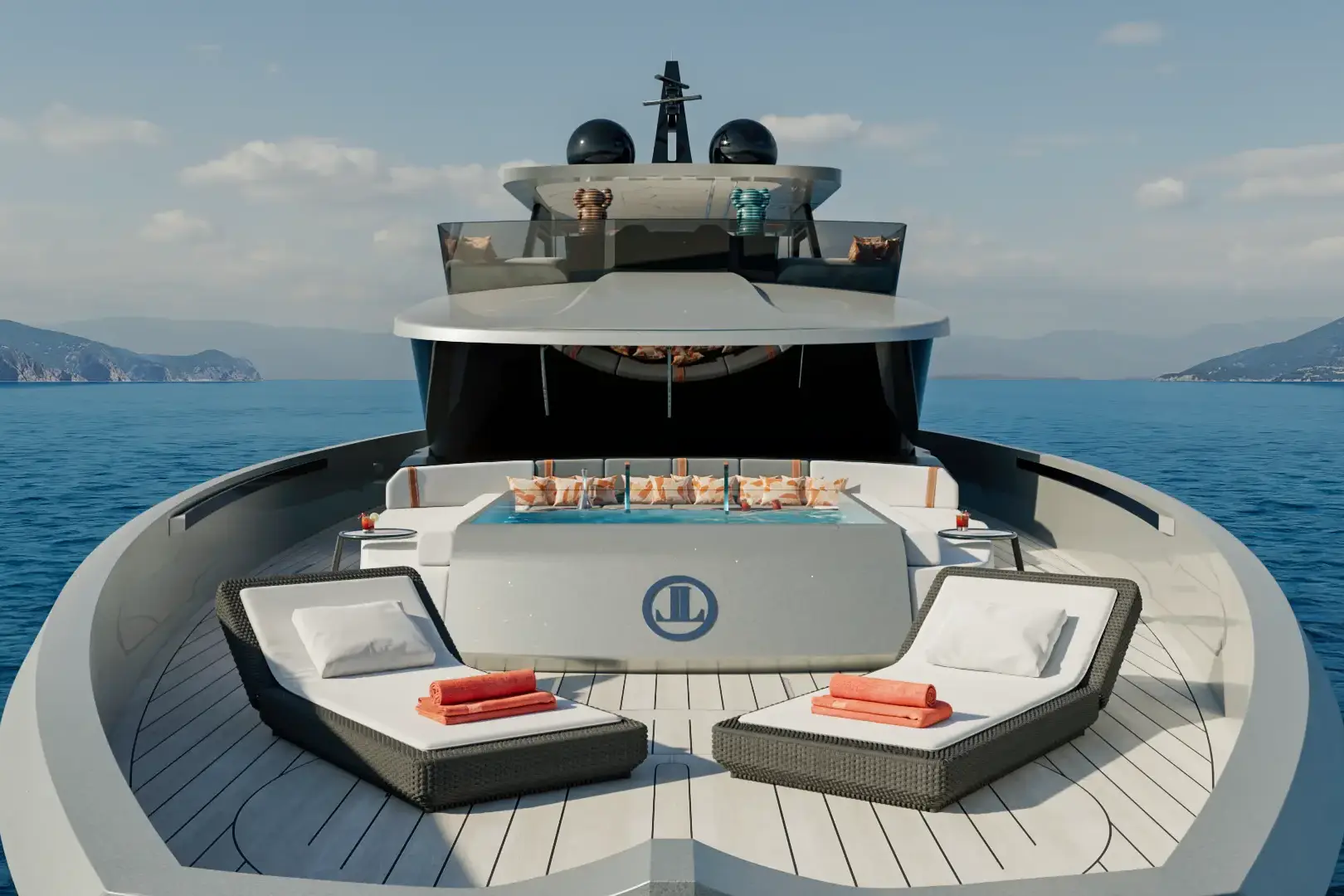 Luis Lima yacht rendering highlighting the multi-level exterior decks