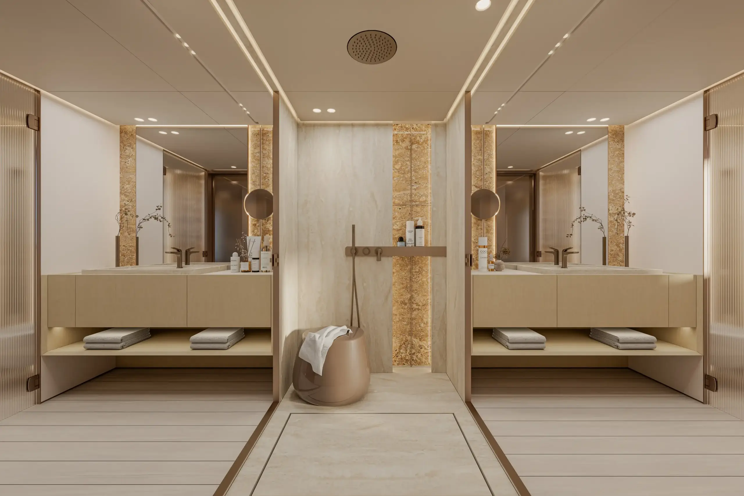 Photorealistic interior rendering of the Extra X130 Triplex superyacht