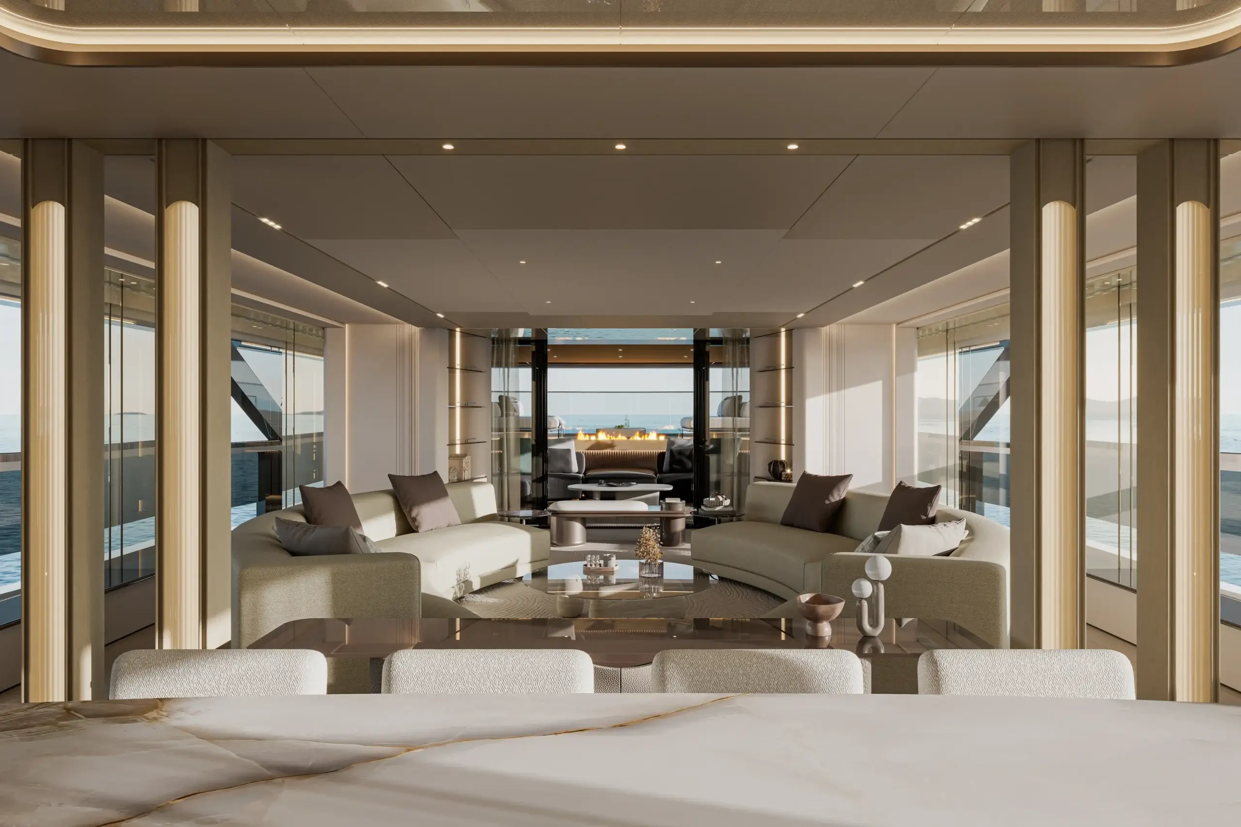Cinematic interior visualization of the Extra X130 Triplex by Meta Design Studio
