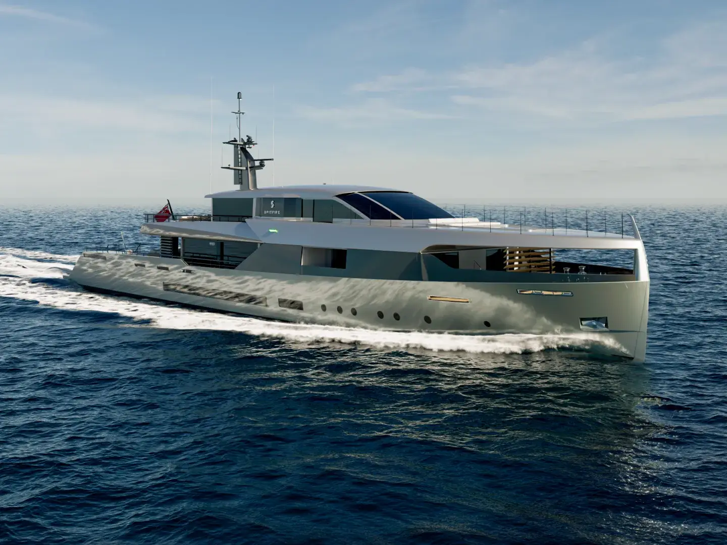 Photorealistic CGI yacht rendering of Spitfire at sea