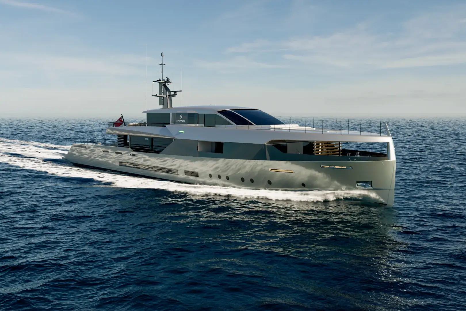 Photorealistic CGI yacht rendering of Spitfire at sea