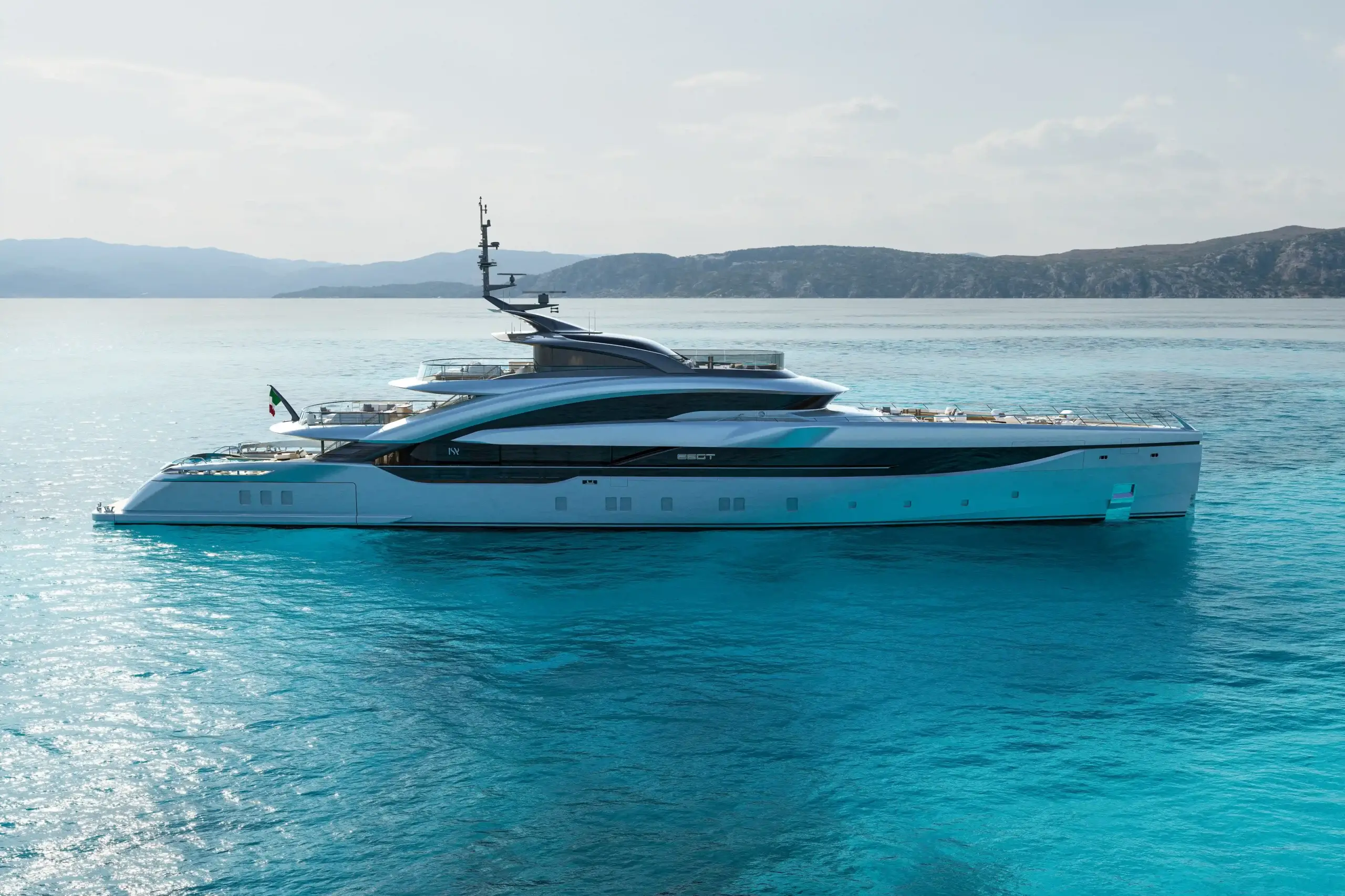Photorealistic view of the ISA GT66 Gran Turismo yacht