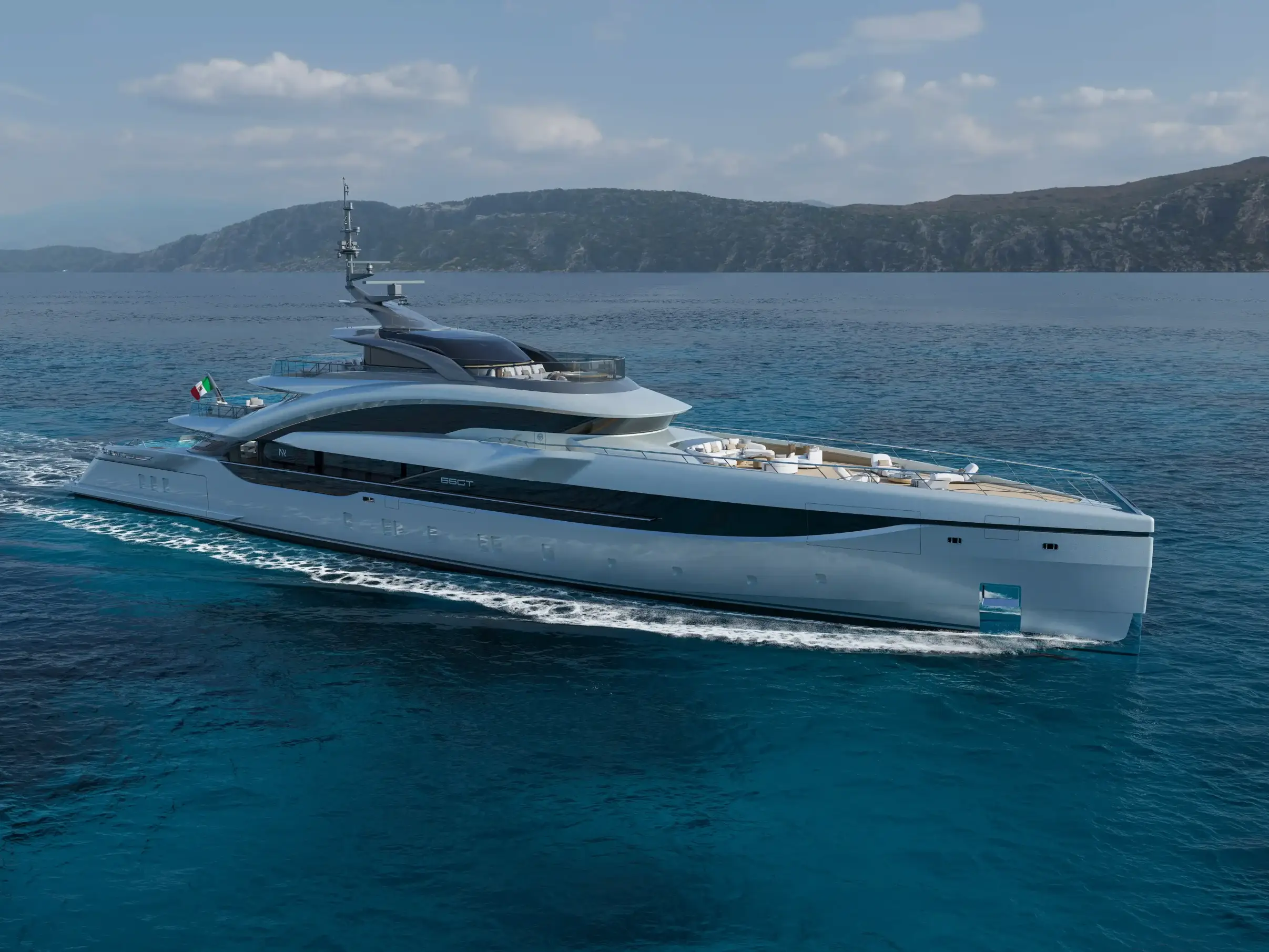 ISA GT66 luxury yacht animation at sea