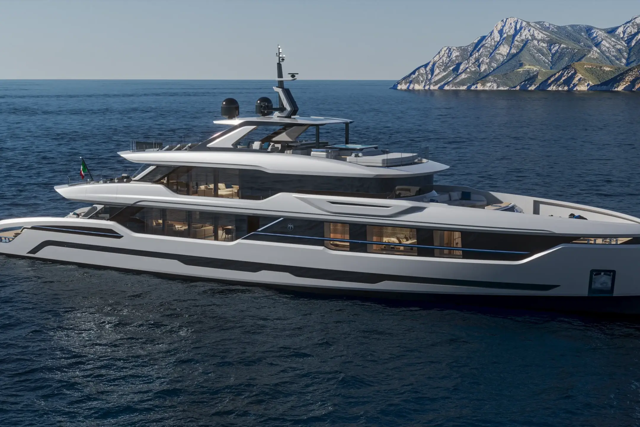 Aerial view of the Baglietto DOM 155 superyacht in open water