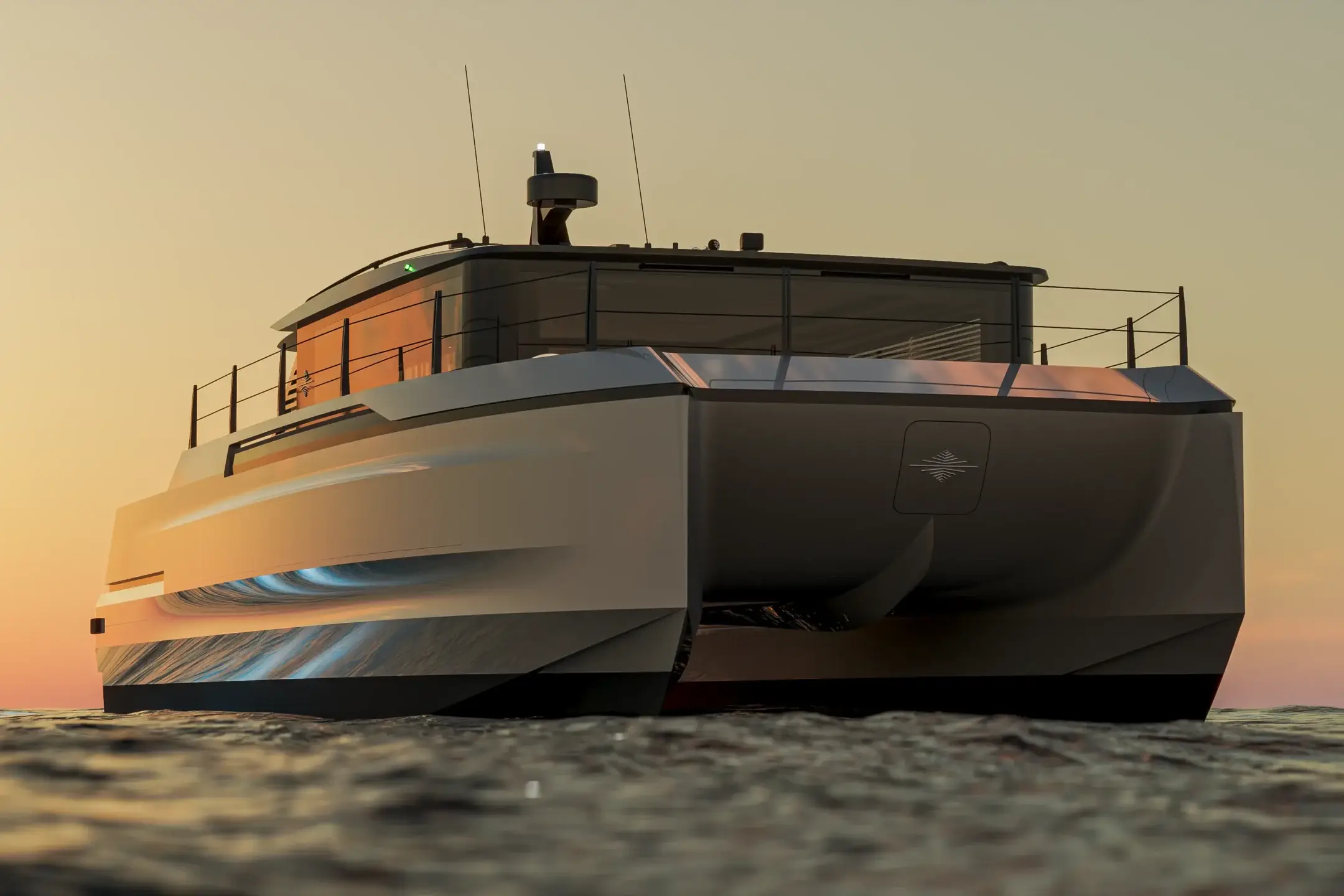 SV55 luxury catamaran visualization with twin-hull architecture