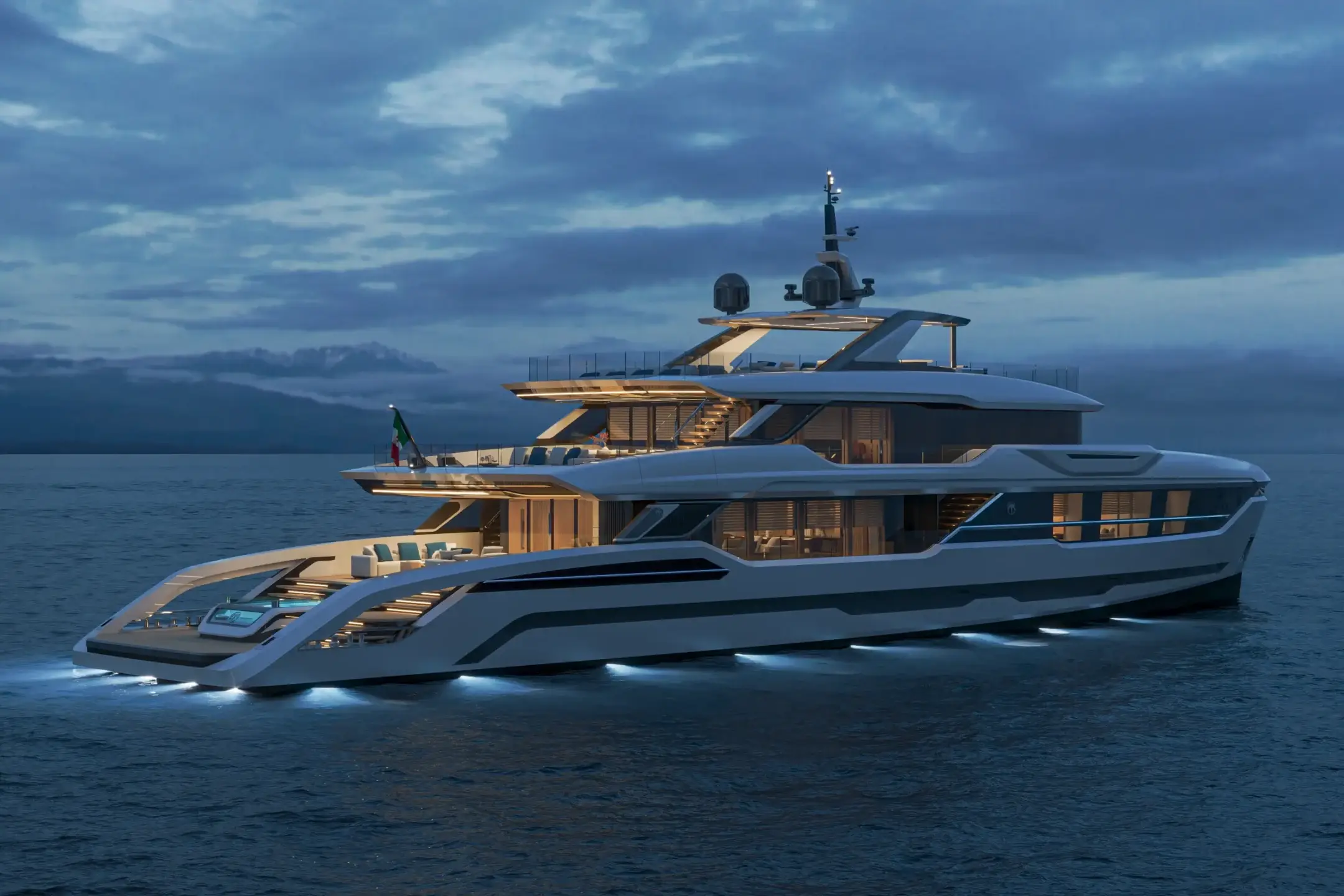 Baglietto DOM 155 showcasing spacious exterior decks and panoramic glazing