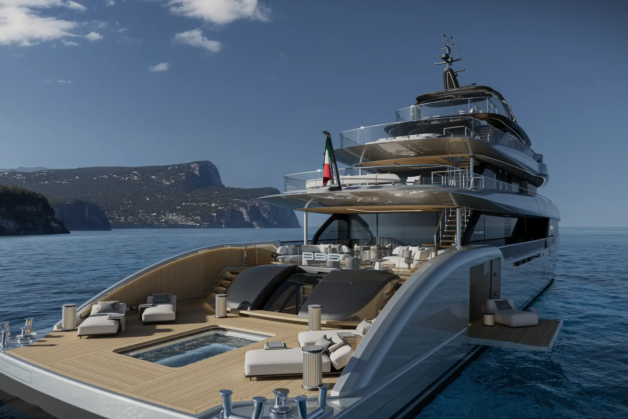 Baglietto Project 58 luxury yacht exterior visualization