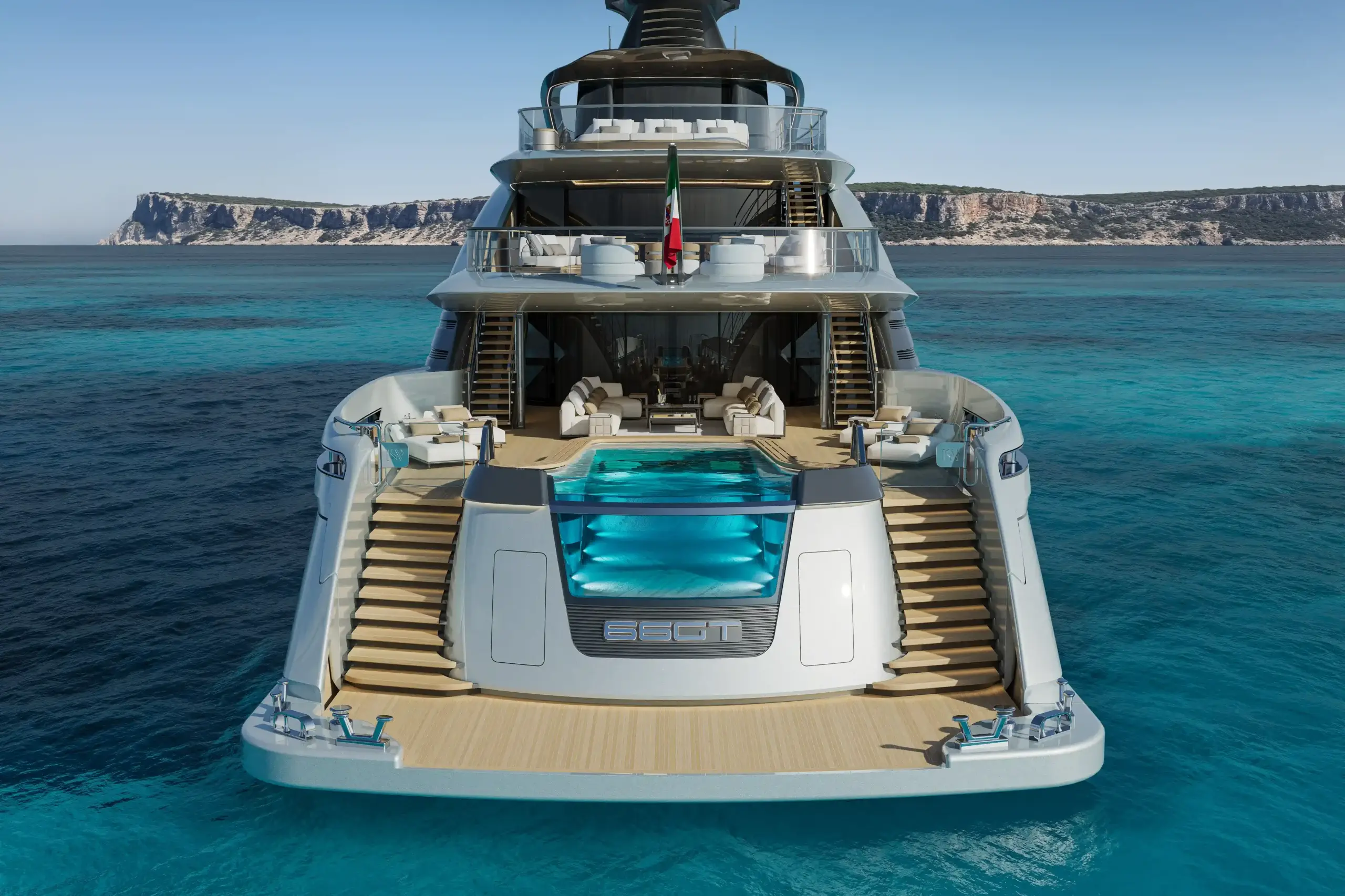 ISA GT66 featuring floor-to-ceiling glazing and sleek Italian styling