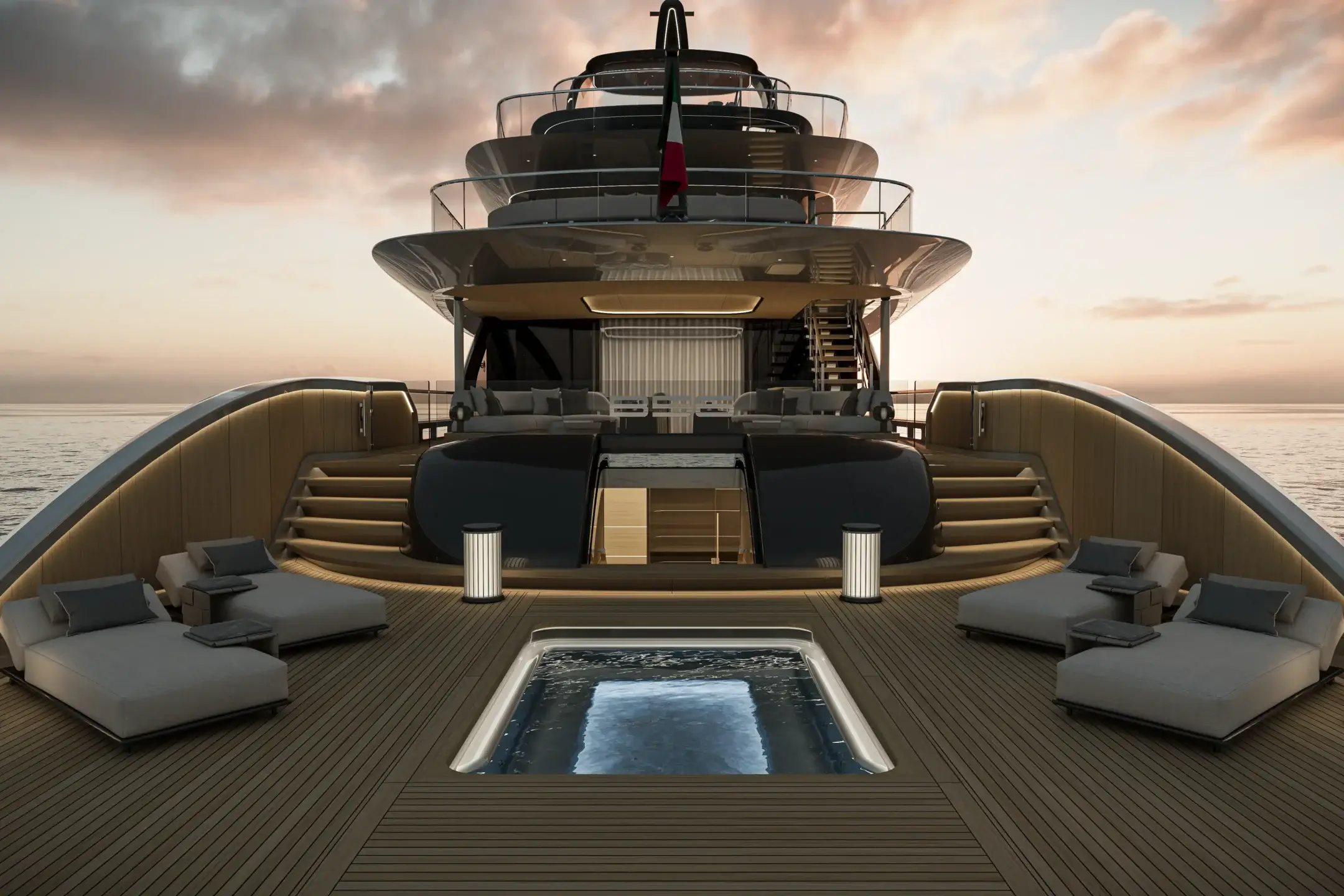 Photorealistic CGI yacht rendering of Baglietto Project 58