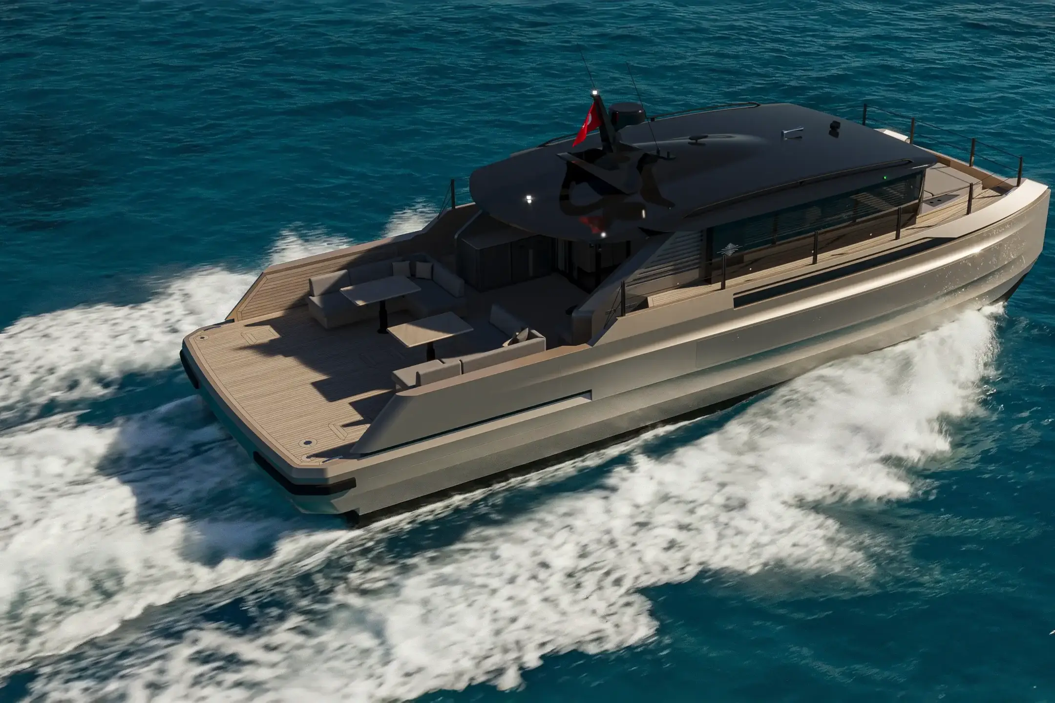 Contemporary all-aluminum catamaran exterior visualization