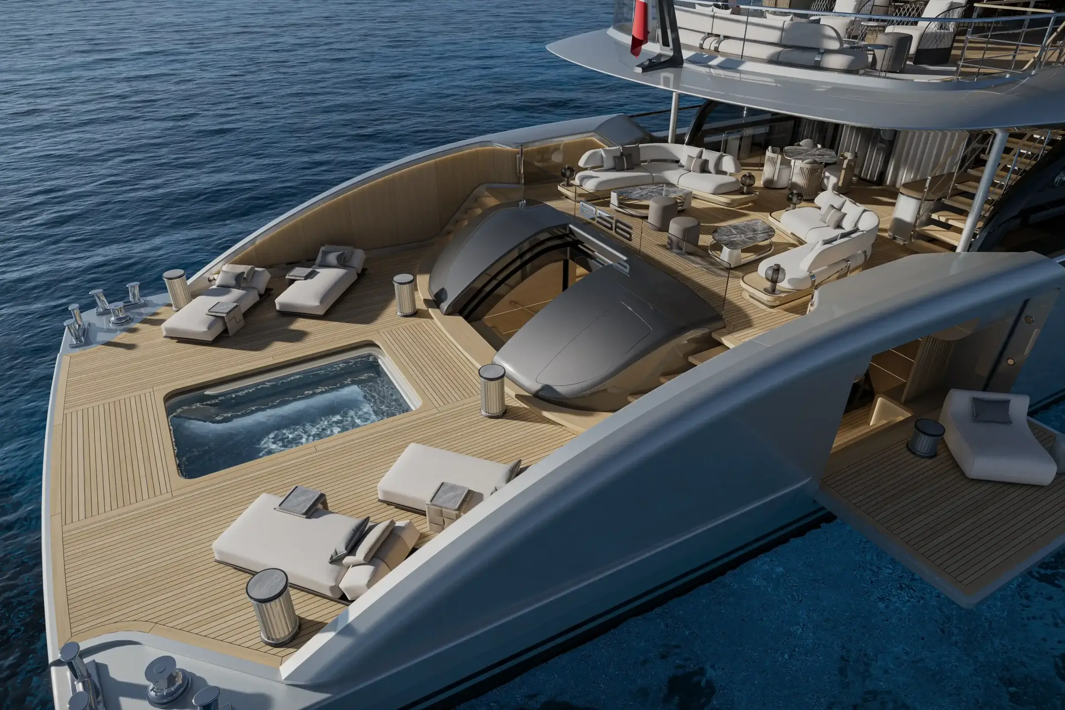 Contemporary Italian superyacht rendering with panoramic glazing
