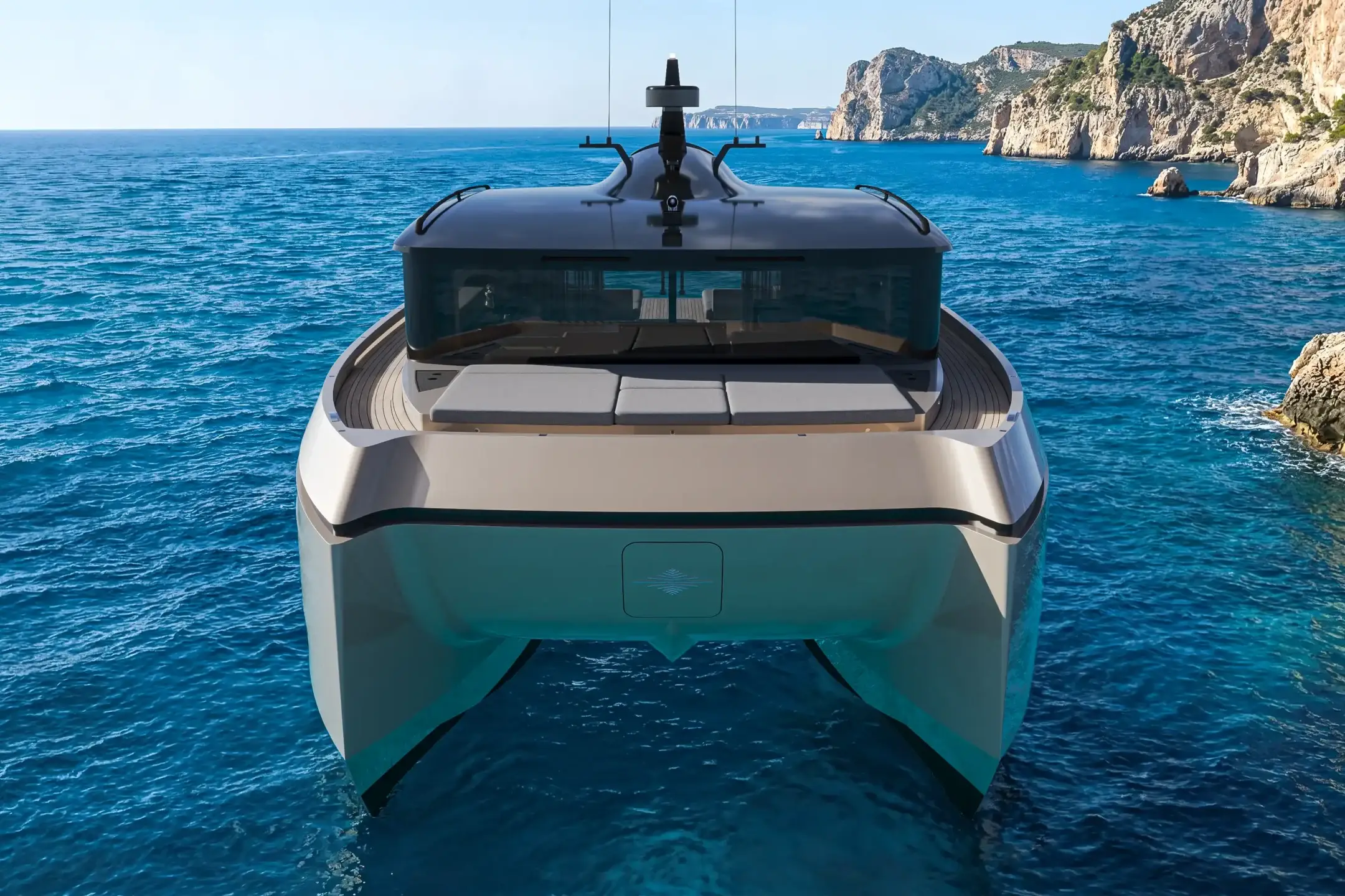 SV55 yacht animation showcasing spacious exterior living areas
