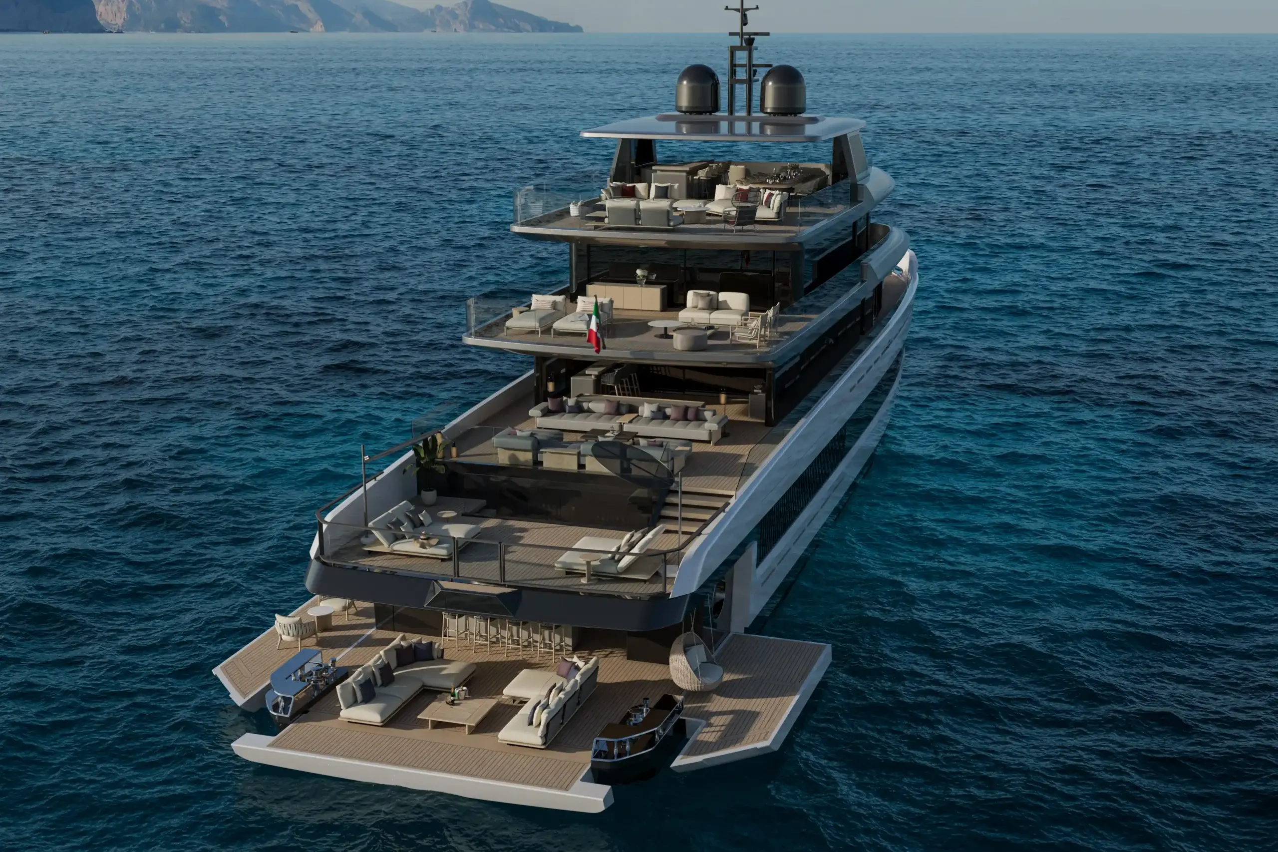 Explorer yacht CGI rendering featuring the Extra X145 Global