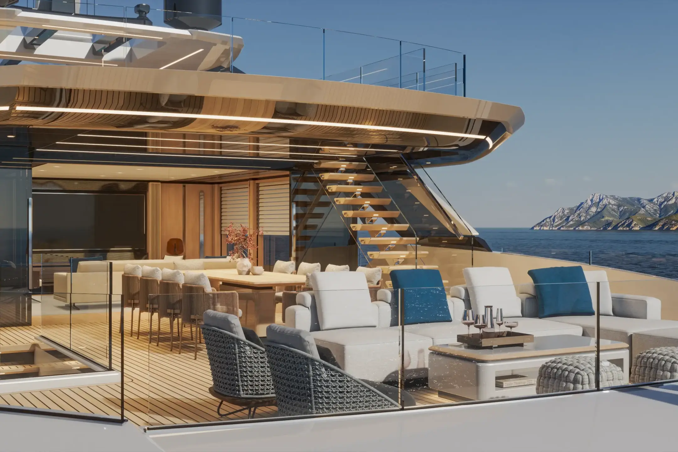 Bow perspective of the Baglietto DOM 155 yacht rendering