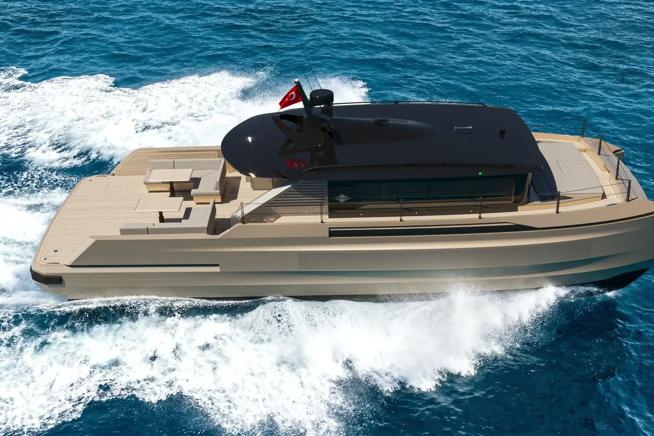 Marine CGI visualization of the SV55 cruising at sea
