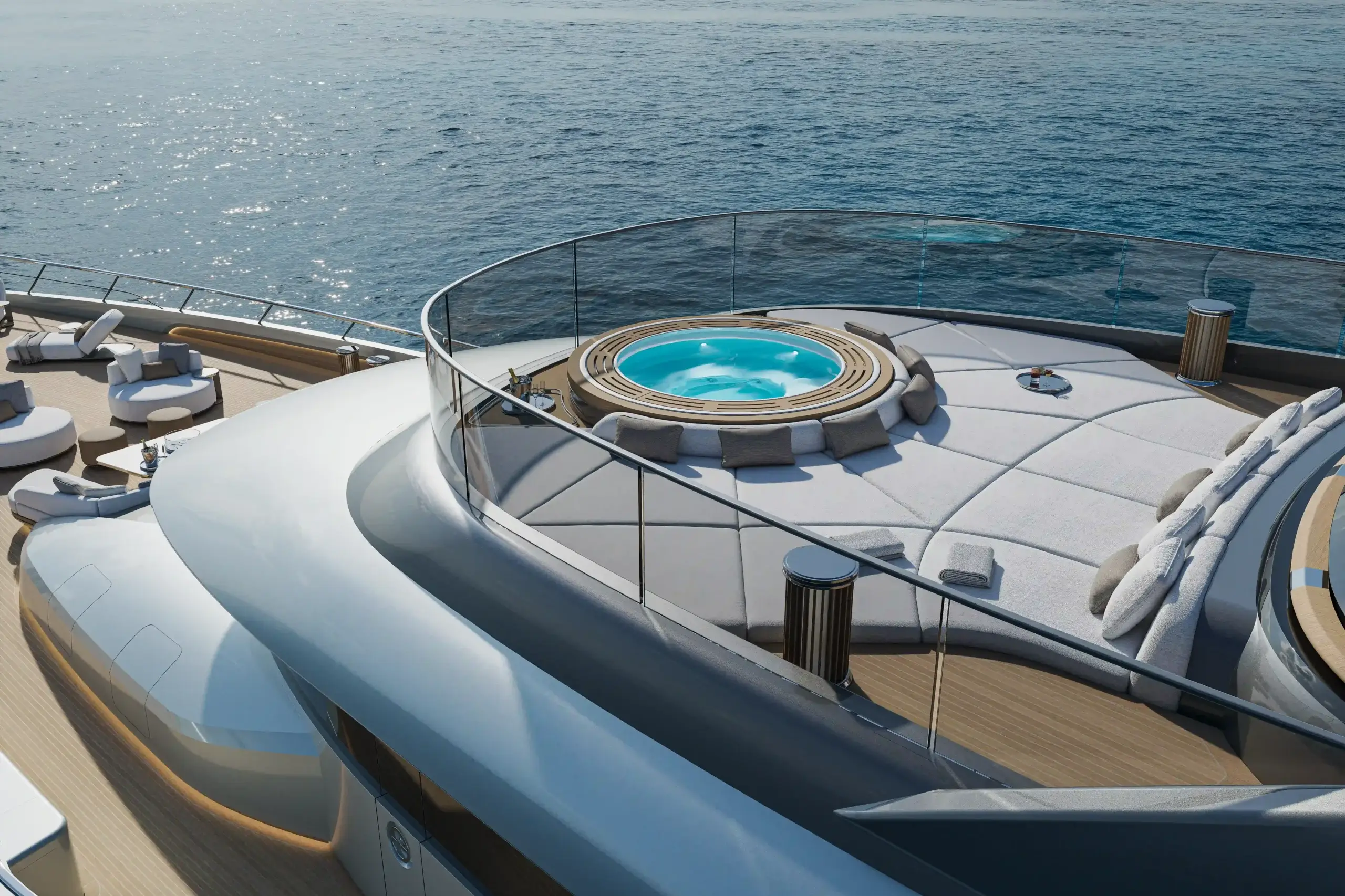 Detailed rendering of the ISA GT66 outdoor entertainment decks