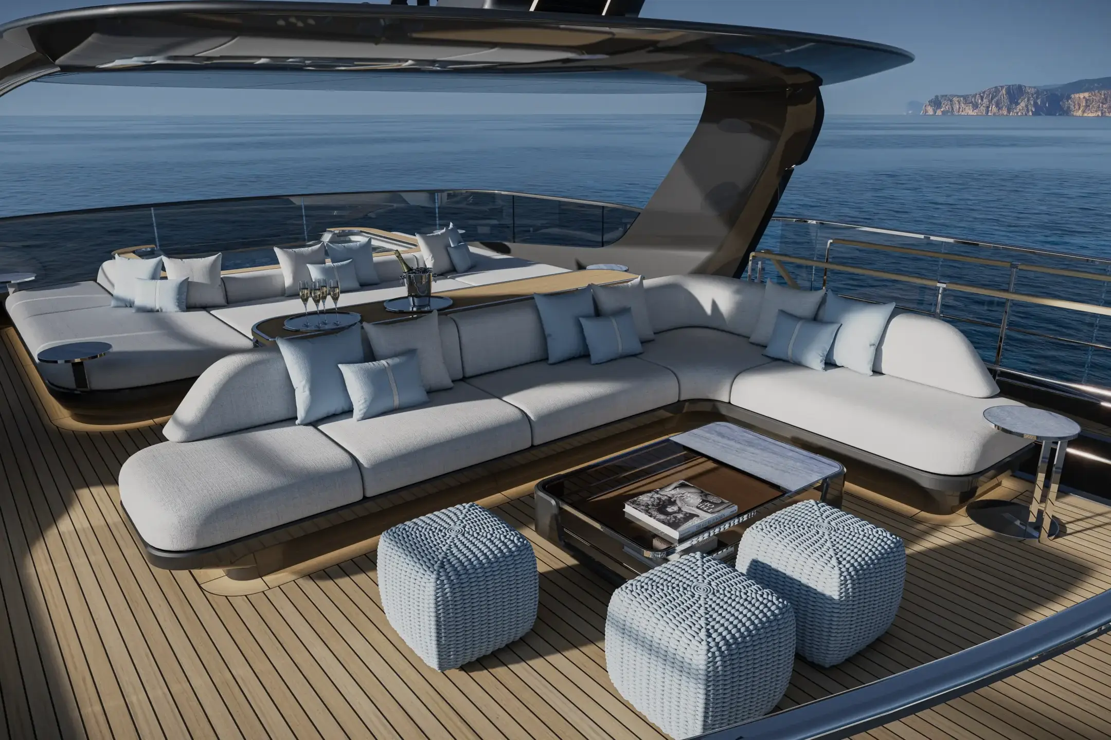 High-end superyacht rendering featuring seamless exterior design
