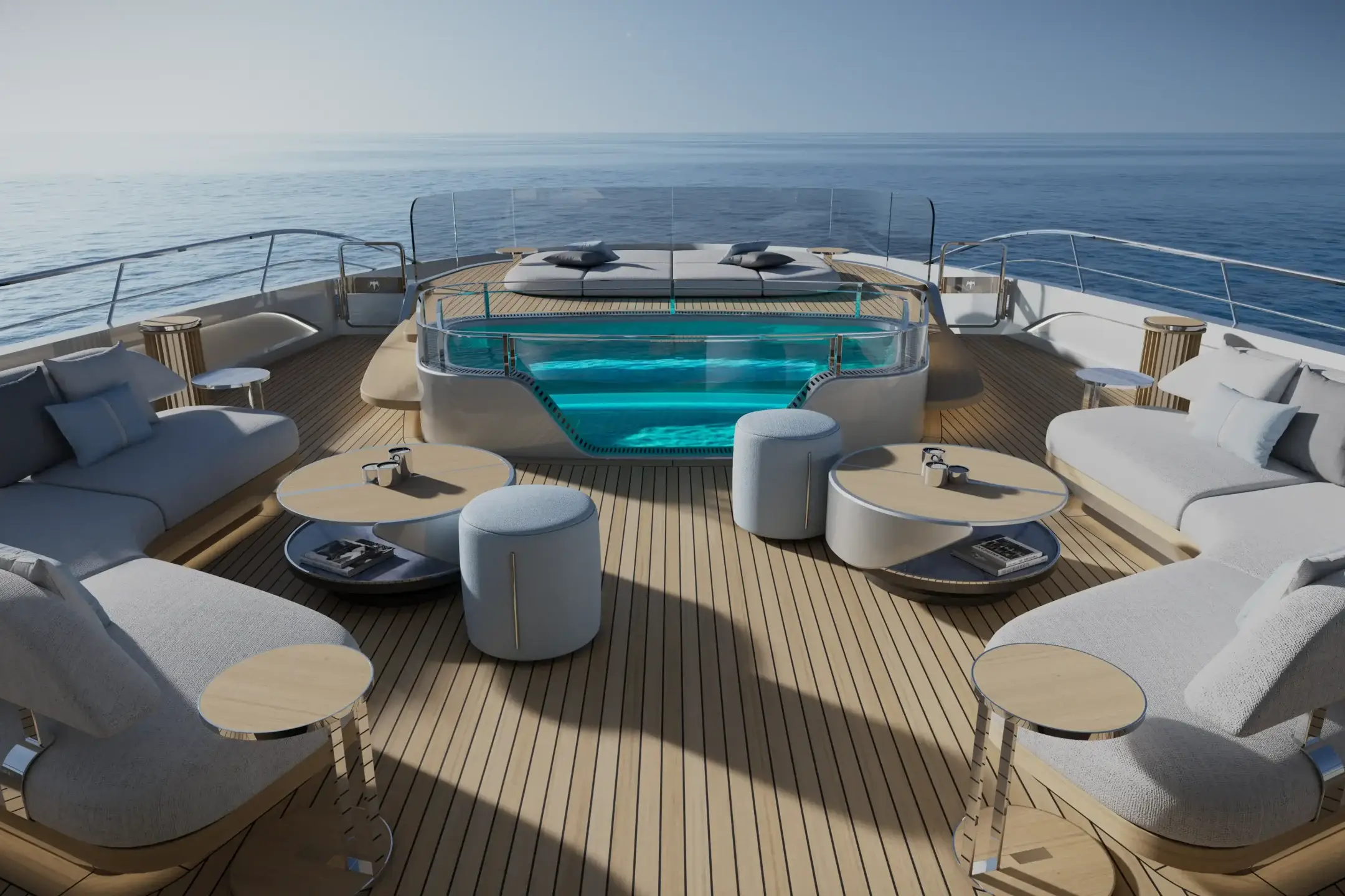 Baglietto Project 58 viewed from the stern with infinity pool