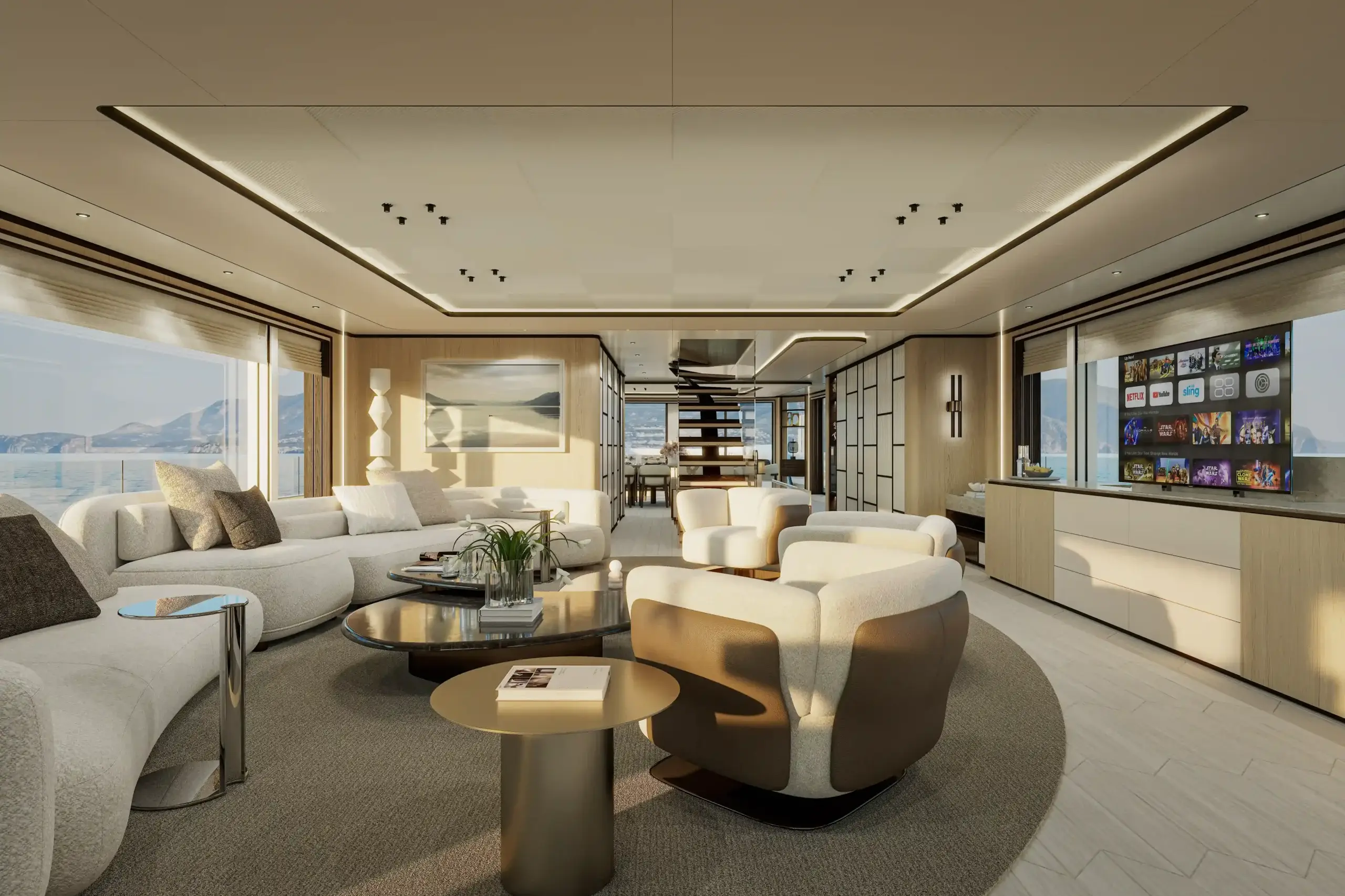 Extra X145 Global interior visualization with panoramic ocean views
