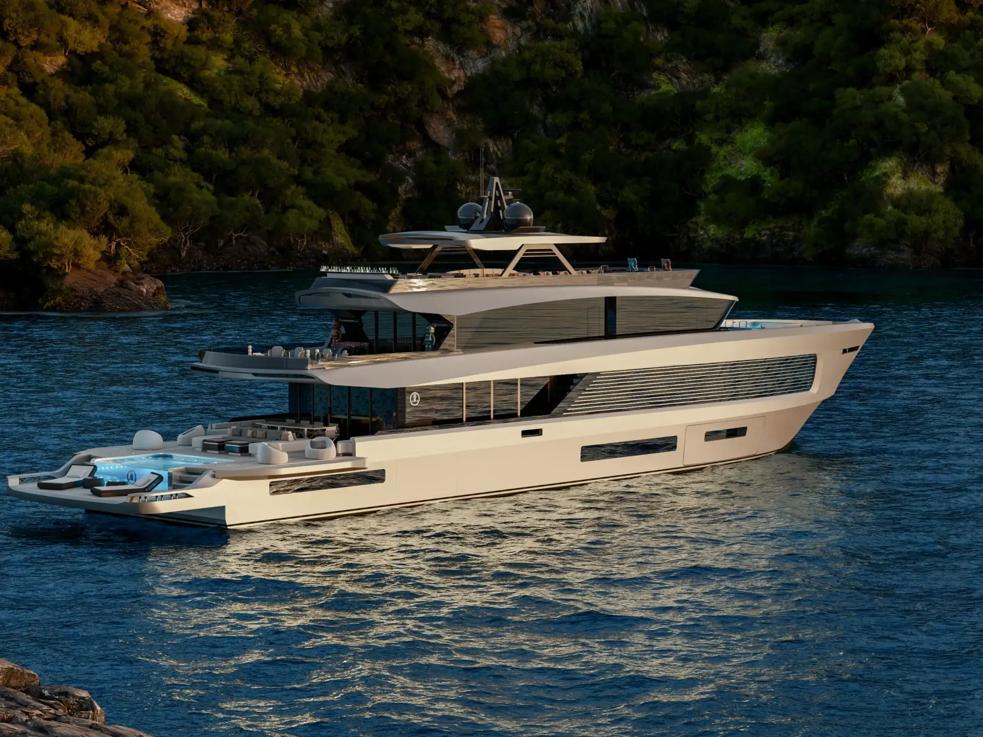 Luis Lima 45m superyacht visualization at sea