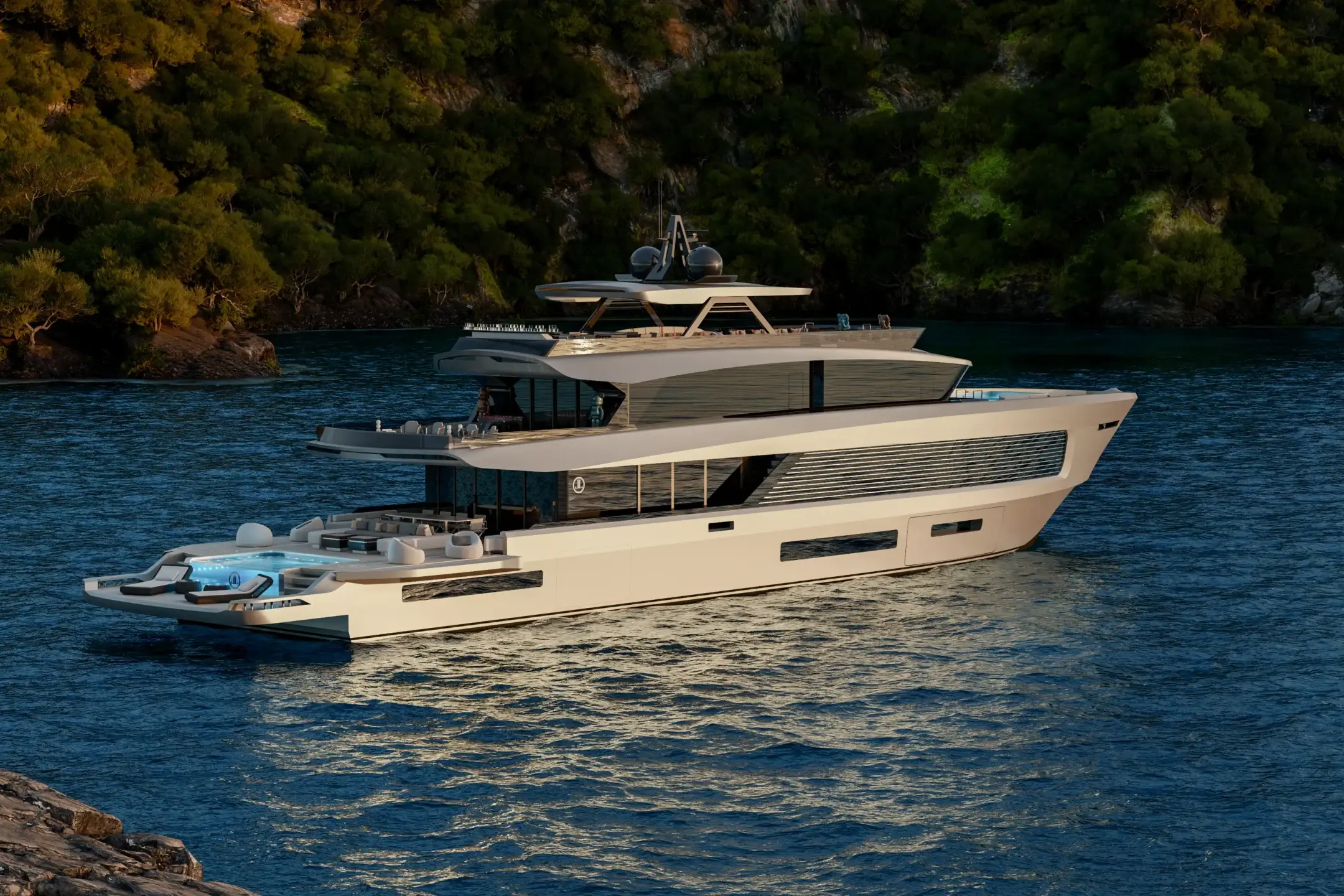 Luis Lima 45m superyacht visualization at sea